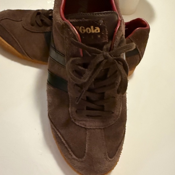 Gola men’s Harrier suede dark brown, gum, brown shoe laces. - Picture 2 of 5